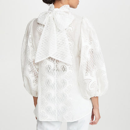 Elegant Custom-Crafted Balloon Sleeve Lace Blouse – Embrace Your Unique Style