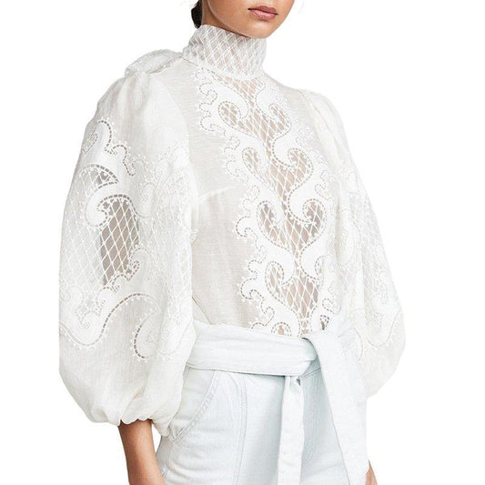Elegant Custom-Crafted Balloon Sleeve Lace Blouse – Embrace Your Unique Style