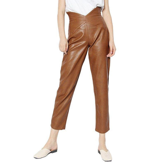Sleek High-Waisted Faux Leather Straight Pants