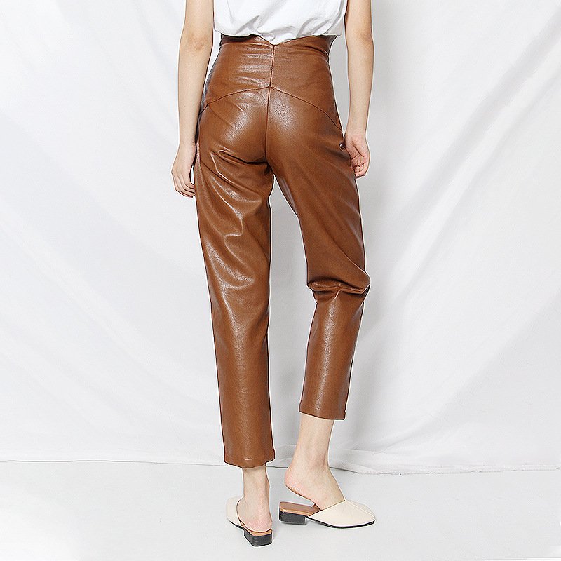 Sleek High-Waisted Faux Leather Straight Pants