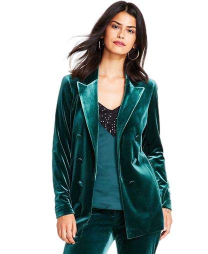 Luxurious Emerald Velvet Double-Breasted Blazer