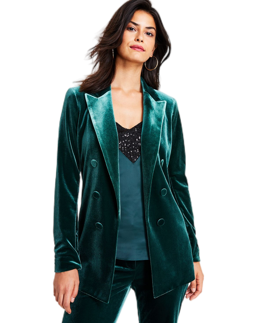 Luxurious Emerald Velvet Double-Breasted Blazer
