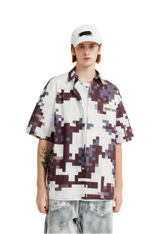 Urban Grid Bubble Mesh Shirt - Relaxed Fit
