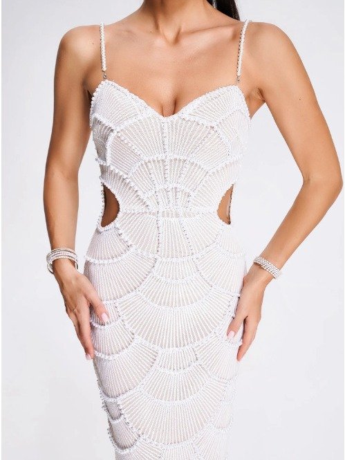 Pearl Sequin Cut-Out Party Dress