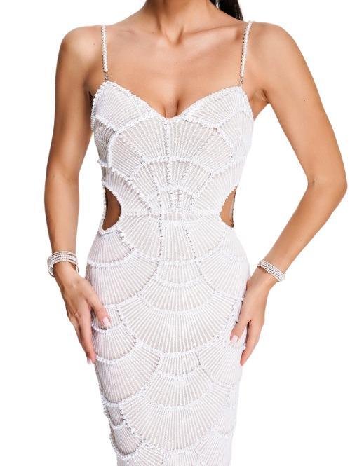 Pearl Sequin Cut-Out Party Dress