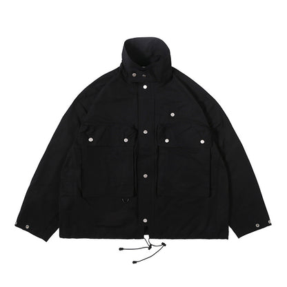 Contemporary Drawstring Collared Jacket with Multi-Pocket Design