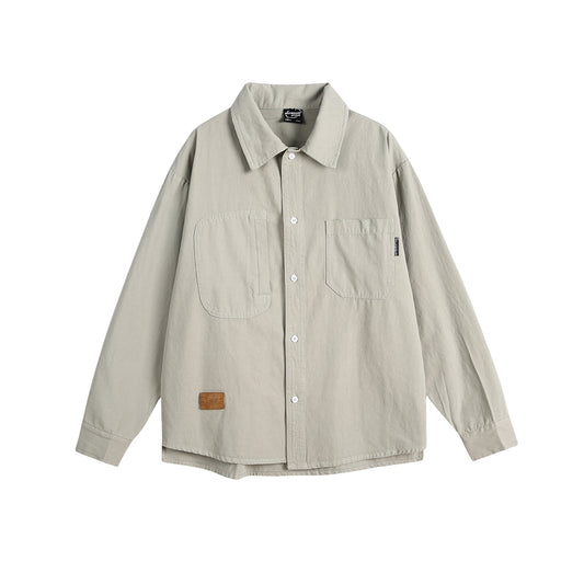Japanese-Inspired Casual Heavy-Washed Cotton Pocket Shirt