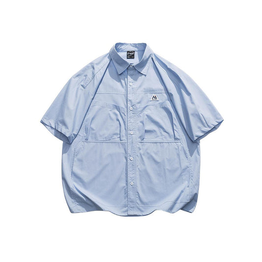 Summer Sky Blue Structured Cotton Short-Sleeve Men's Shirt