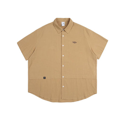 Retro Hem Panel Embroidered Collar Short-Sleeve Shirt