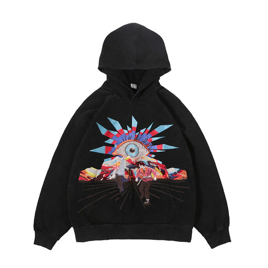 Hip Hop Inspired Embroidered Loose Fit Hoodie with Creative Fun Design