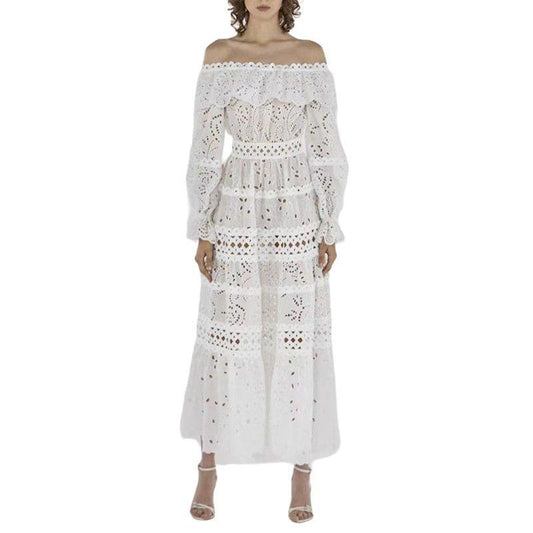 Ethereal Lace Off-Shoulder Maxi Dress
