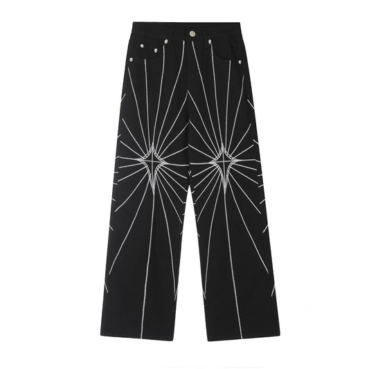 Bespoke Radiant Web Embroidered Denim Pants
