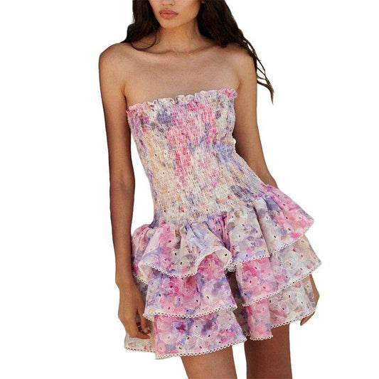 Chic Customizable Floral Smocked Strapless Dress