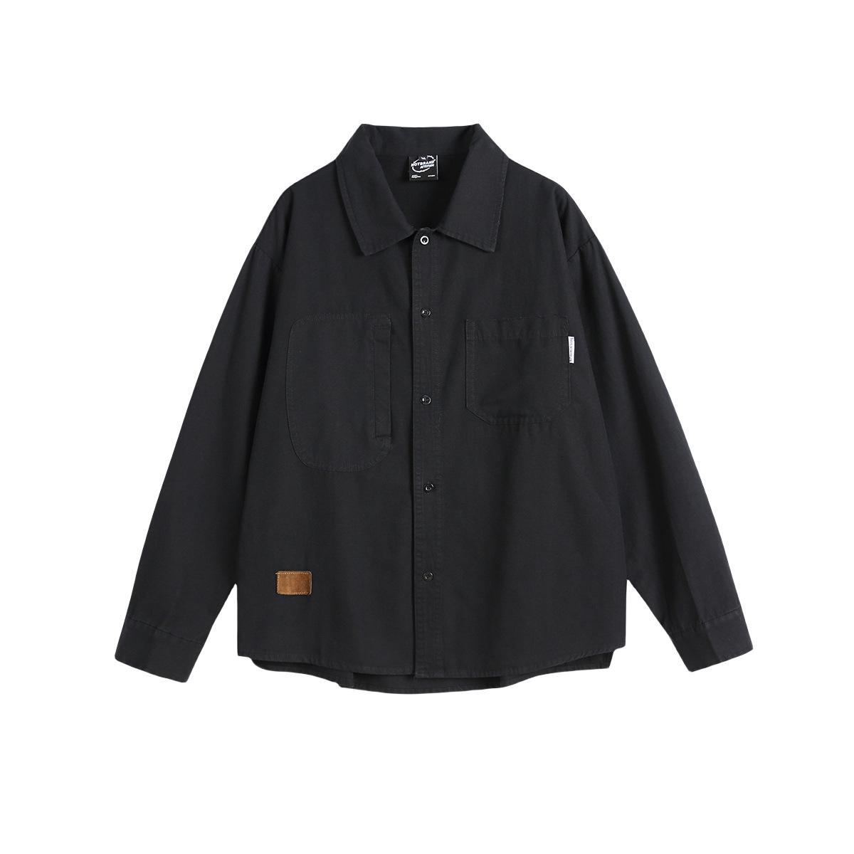Japanese-Inspired Casual Heavy-Washed Cotton Pocket Shirt