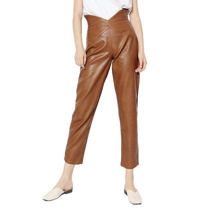 Sleek High-Waisted Faux Leather Straight Pants