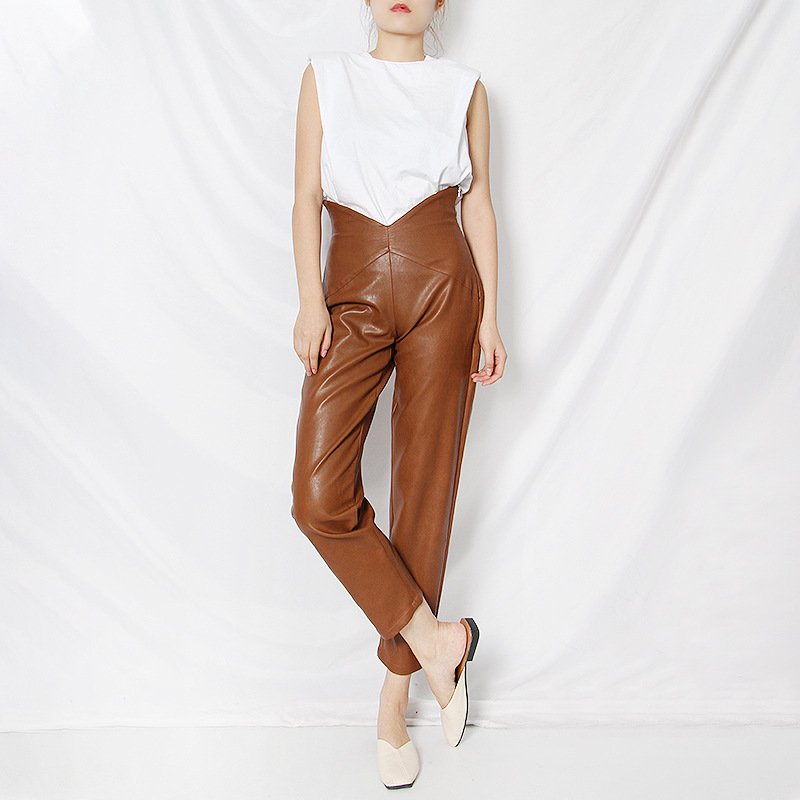 Sleek High-Waisted Faux Leather Straight Pants