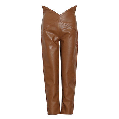 Sleek High-Waisted Faux Leather Straight Pants