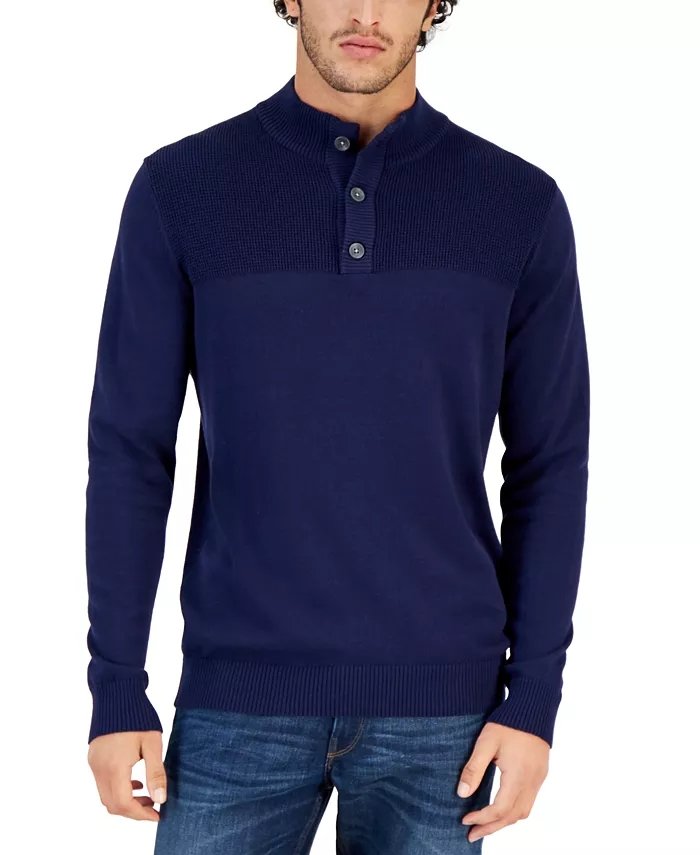 Suéter de punto Henley de otoño para hombre 