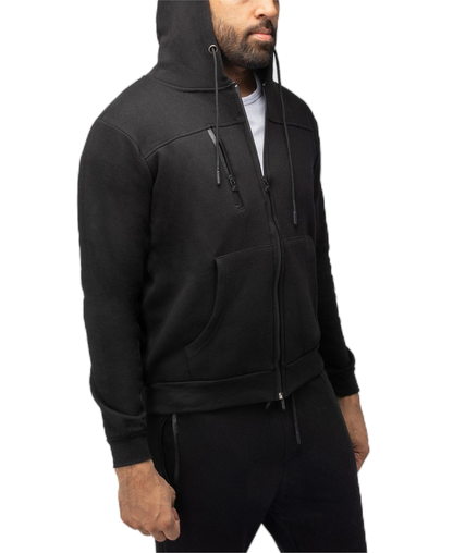 Sudadera con capucha Essential negra con cremallera: personalizable y contemporánea 