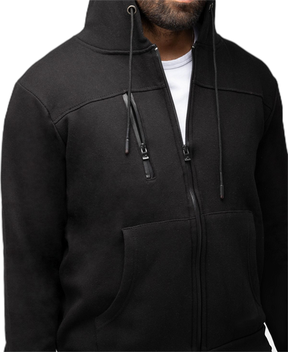 Sudadera con capucha Essential negra con cremallera: personalizable y contemporánea 