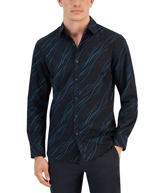 Camisa de vestir con estampado de ondas abstractas para hombre: un toque moderno en el estilo clásico 