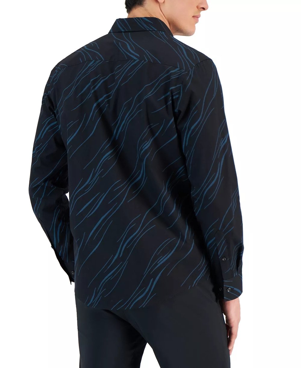 Camisa de vestir con estampado de ondas abstractas para hombre: un toque moderno en el estilo clásico 