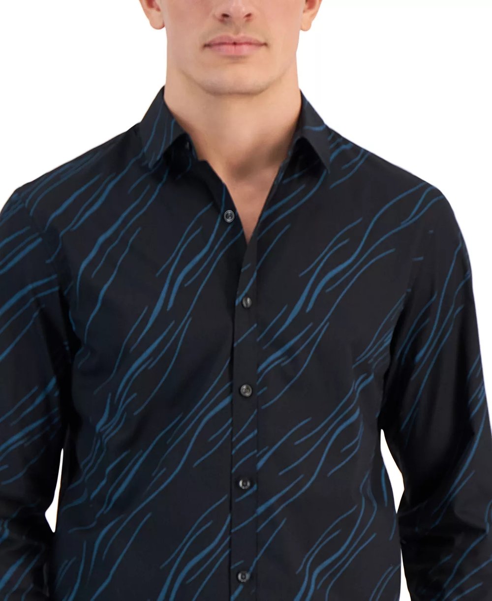 Camisa de vestir con estampado de ondas abstractas para hombre: un toque moderno en el estilo clásico 