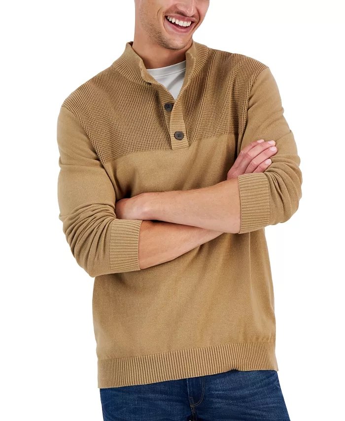 Suéter de punto Henley de otoño para hombre 