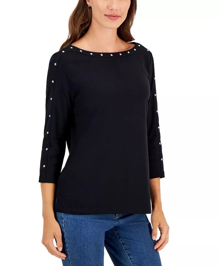 Haut chic à manches 3/4 clouté et rivets 