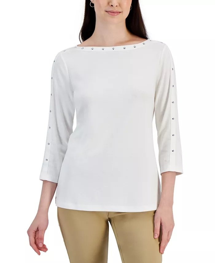 Chic Rivet Studded 3/4 Sleeve Top