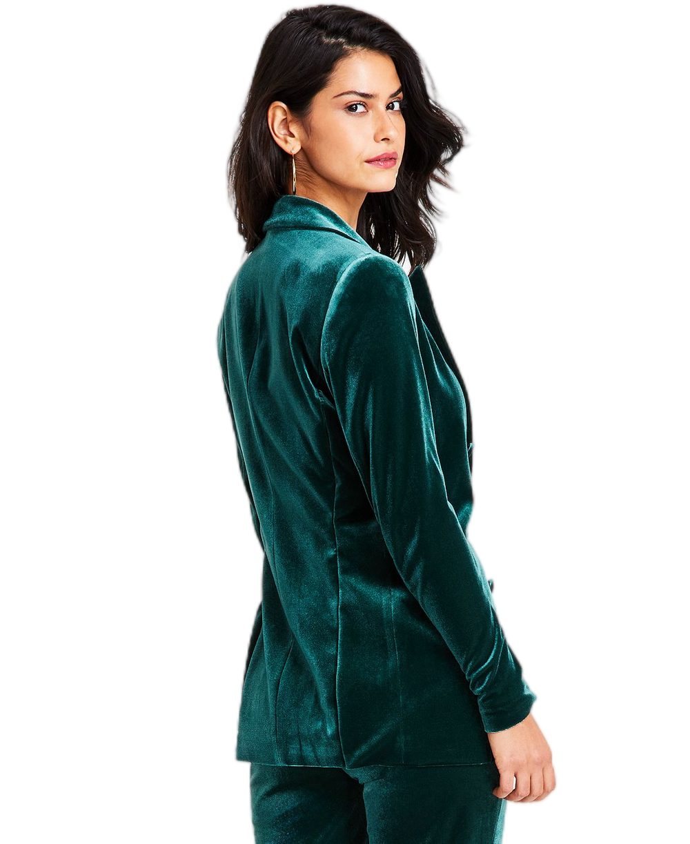 Lujoso blazer cruzado de terciopelo esmeralda 