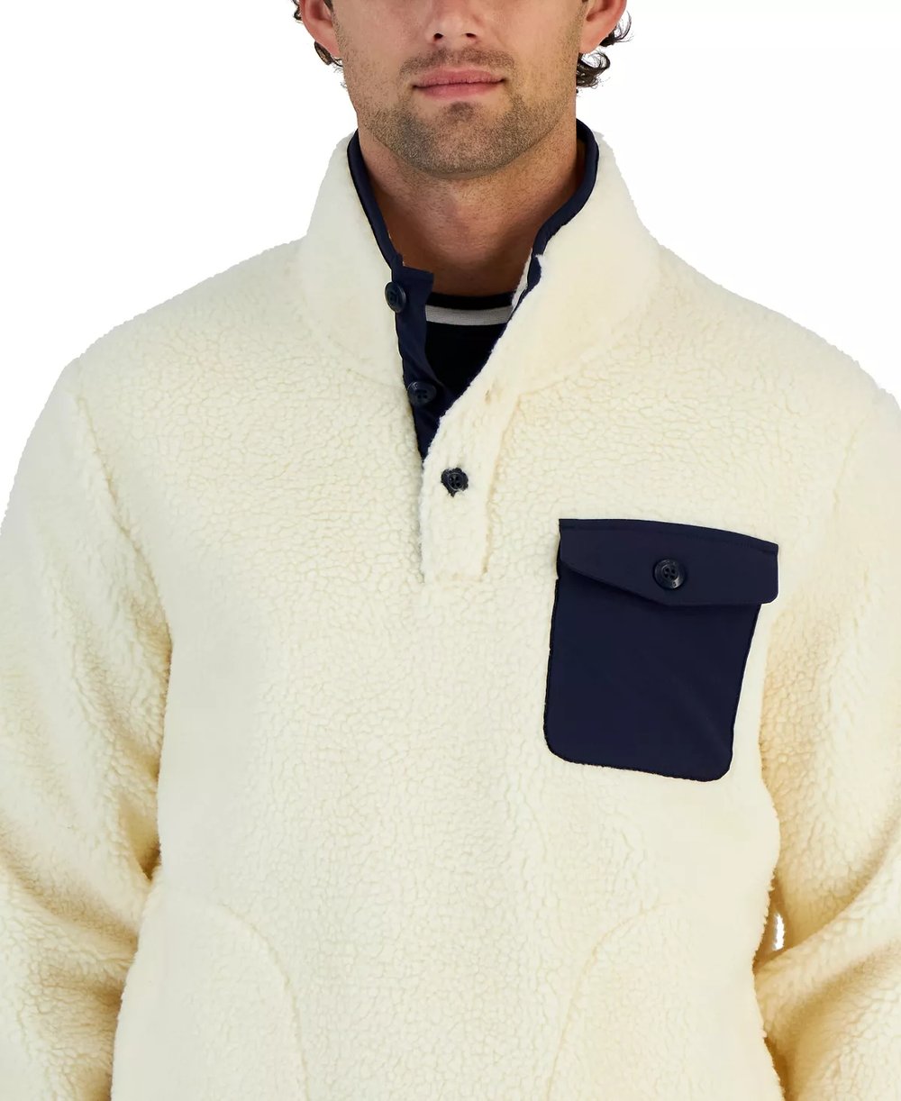 Cozy Contrast Pocket Fleece Pullover - Warmth and Style for Any Wardrob