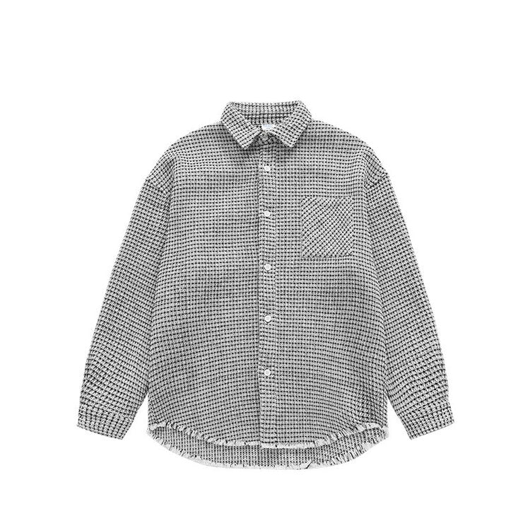 Chemise décontractée à texture quadrillée avec ourlet effiloché 