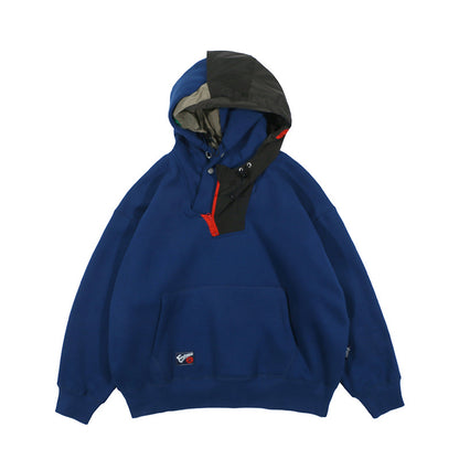 Functional Patchwork Fleece Hoodie - Urban Techwear Comfort