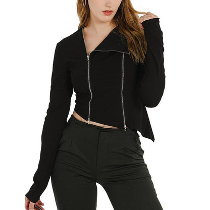 Chic Asymmetrical Zippered Crop Top