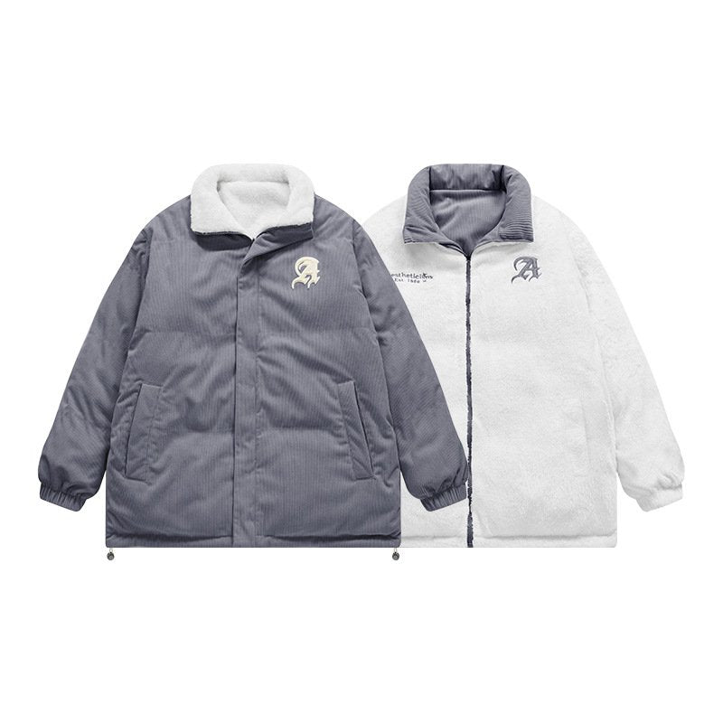 Veste réversible brodée en velours côtelé - Polyvalence confortable 