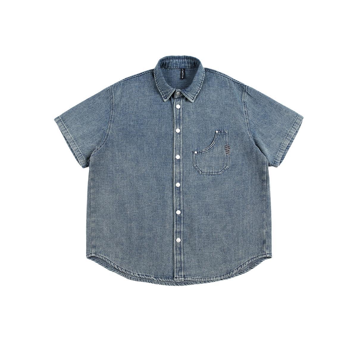Summer Vintage Wash Denim Short-Sleeve Shirt