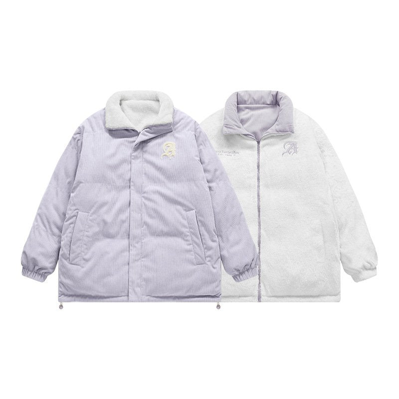 Corduroy Embroidered Reversible Jacket - Cozy Versatility