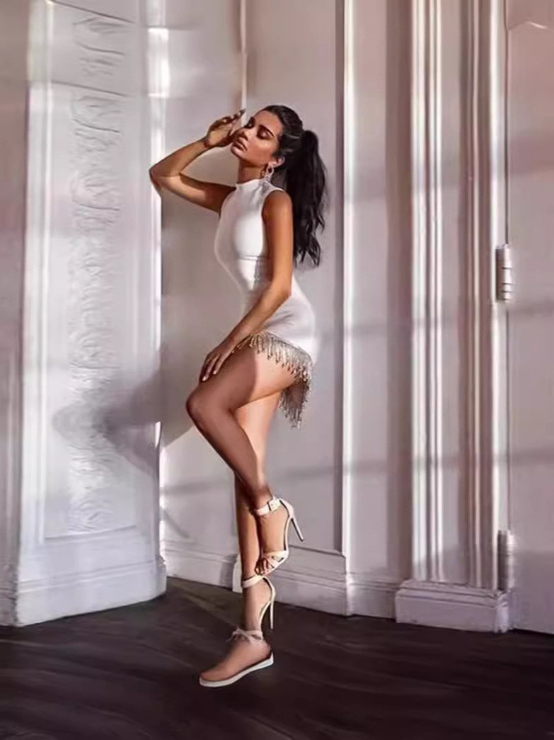 White Diamond Tassel Bandage Dress