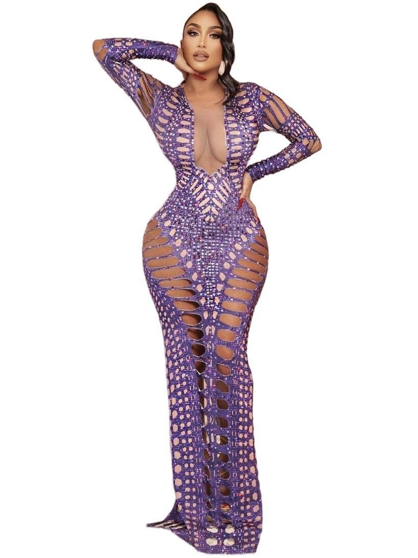 Encantador vestido de malla con diamantes de imitación: elegancia personalizable 