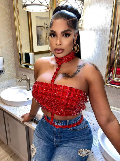 Red Crystal Bandage Crop Top