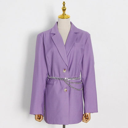 Lavender Luxe: Chain-Embellished Blazer