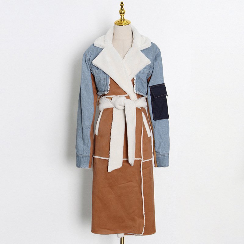 Contemporary Denim and Sherpa Long Coat