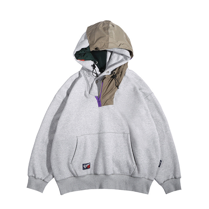 Functional Patchwork Fleece Hoodie - Urban Techwear Comfort