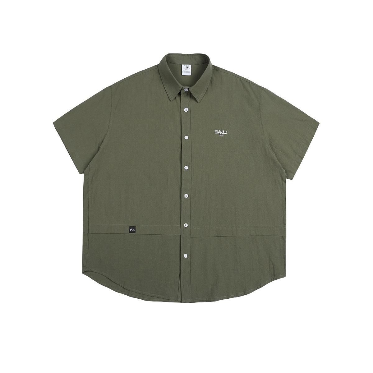 Retro Hem Panel Embroidered Collar Short-Sleeve Shirt