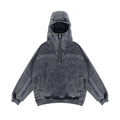 Customizable Heavyweight Washed Patchwork Half-Zip Mask Hoodie