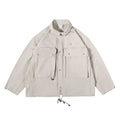 Contemporary Drawstring Collared Jacket with Multi-Pocket Design