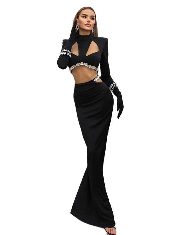 Vestido con abertura y brillo de diamantes 