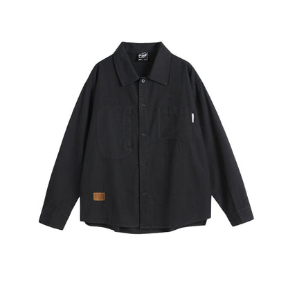 Japanese-Inspired Casual Heavy-Washed Cotton Pocket Shirt