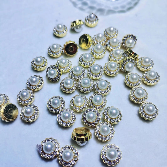 DIY Floral Pearl Rhinestone Embellishments for Beading Machine - White (100 Pieces with Claw Nails)